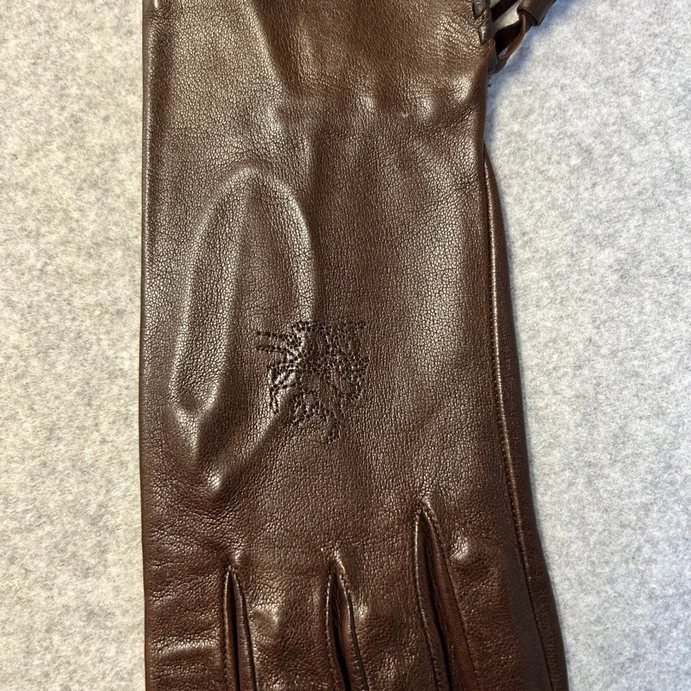 Philip Treacy London Leather Tassel Gloves Brown Silk Lined Embroidered Size 7
